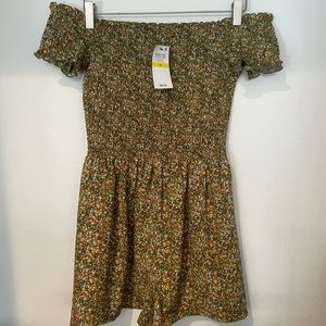 Olive Flower Material Girl Romper